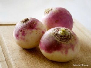 Turnip roots on table