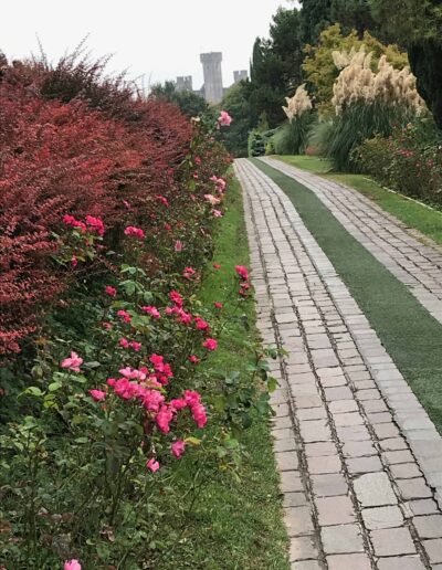 Private garden with view of castle in Italy