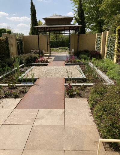Patio, walls and gardens at Display garden in Appeltern, Holland